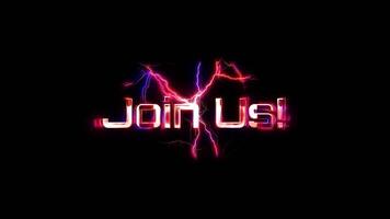 Join Us glow pink neon text lightning glitch effect video