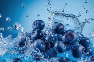 AI generated Raspberries splashing in water photo