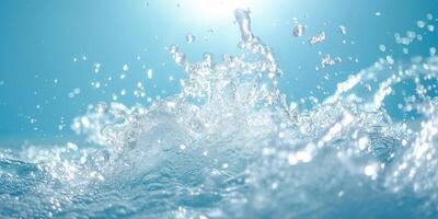 AI generated Water splash isolated on soft blue background photo