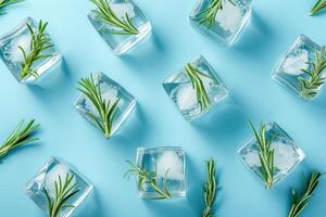 AI generated Aromatic cooking herbs rosemary and mint frozen in ice cubes photo