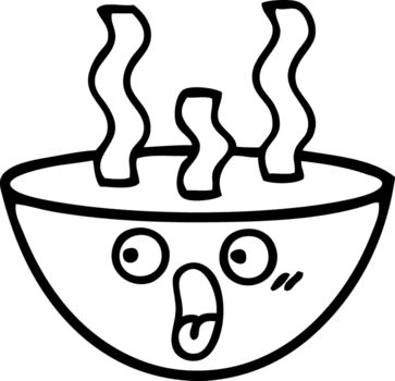 Linie Zeichnung Karikatur von ein Schüssel von heiß Suppe Symbol png