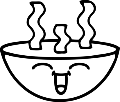 Linie Zeichnung Karikatur von ein Schüssel von heiß Suppe Symbol png