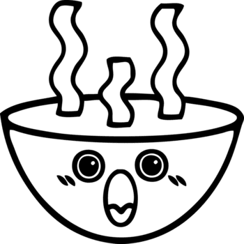 Linie Zeichnung Karikatur von ein Schüssel von heiß Suppe Symbol png
