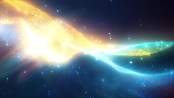 regnbåge energi lysande magi vågor avancerad digital regnbågsskimrande flytande plasma med ljus strålar rader och energi partiklar. abstrakt bakgrund. video i hög kvalitet 4k, rörelse design