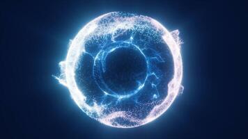 Blue energy sphere, ball of futuristic energy particles round force field. Abstract background. Video in high quality 4k, motion design