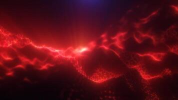 Red energy magic digital high tech waves with light rays lines and energy particles. Abstract background. Video in high quality 4k, motion design