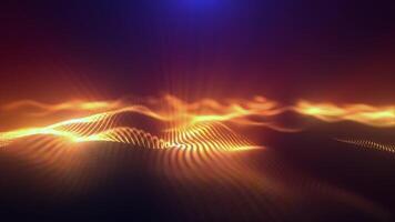 Yellow energy magic waves high tech digital iridescent morphing with light rays lines and energy particles. Abstract background. Video in high quality 4k, motion design