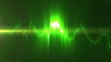 Green energy glowing magical musical dancing equalizer made from waves and electric charges lightning high-tech digital lines and energy particles. Abstract background. Video in high quality 4k