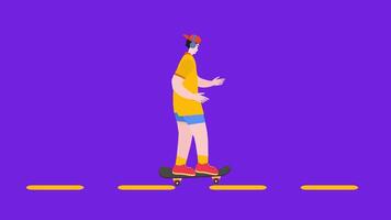 jovem homem passeio skate 2d animação video