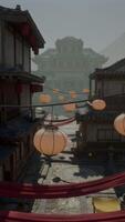 A street with lanterns hanging from it's sides video