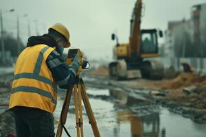 AI generated Photorealistic image of a surveyor at a construction site photo