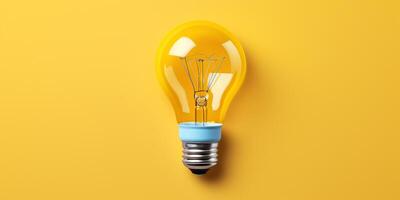 AI generated Photorealistic image of a yellow incandescent light bulb on a yellow background photo