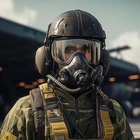 AI generated Realistic image of a military aircraft pilot. Before a combat mission photo