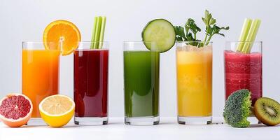AI generated Set of freshly squeezed juices photo