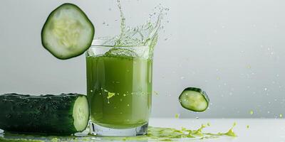 AI generated A glass of freshly squeezed cucumber juice. Healthy eating photo