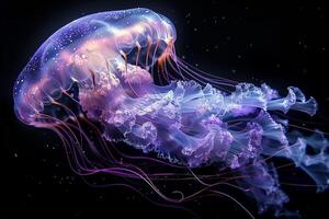 AI generated Beautiful bright jellyfish on a black background. close-up photo