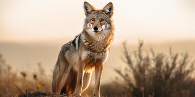 AI generated Photorealistic image of a coyote. Coyote sees you photo