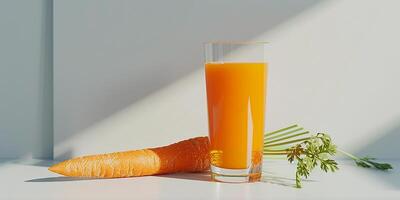 ai generado un vaso de recién exprimido Zanahoria jugo. sano comiendo foto