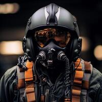 ai generado realista imagen de un militar aeronave piloto. antes de un combate misión foto