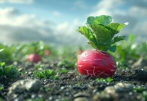 AI generated Radish growing in the field photo