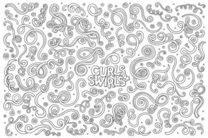 Vector hand drawn Doodle cartoon set of curls and swirls