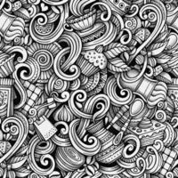 Cartoon hand-drawn doodles tea and coffee seamless pattern vector