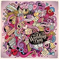 Cartoon cute doodles hand drawn wedding illustration vector