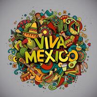 Viva Mexico sketchy outline festive background vector