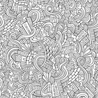 Cartoon vector doodles hand drawn town. seamless pattern