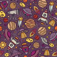 Cartoon hand-drawn space, planets seamless pattern vector