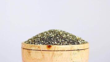 Close-up of raw chia seed in a bowl on a white background rotation video