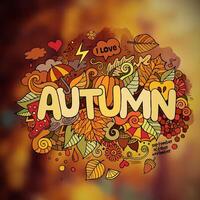 Autumn season hand lettering and doodles elements vector