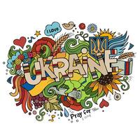 Ukraine hand lettering and doodles elements background vector