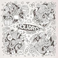 Line art set of holidays doodle designs vector