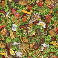 Seamless doodles abstract fast food pattern vector