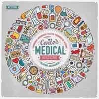 Vector set of Medical cartoon doodle objects