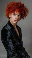 AI generated Bold Afro and Velvet Jacket - A Modern Gentlemans Studio Portrait photo