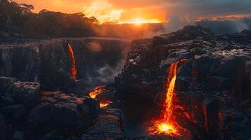 AI generated Lava Waterfall at Sunset A Cinematic Masterpiece in Landscape Photography photo