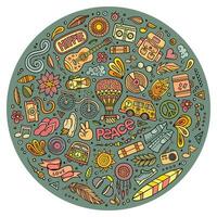 Set of Hippie cartoon doodle objects vector