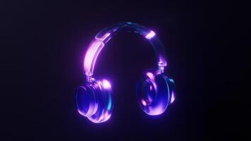 Loop animation of headphone with dark neon light effect, 3d rendering. video