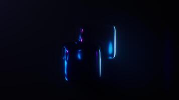 Loop animation of dark gem glass with neon light effects, 3d rendering. video