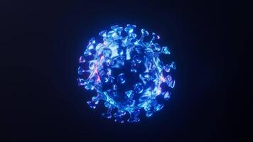 Loop animation of virus with dark neon light effect, 3d rendering. video