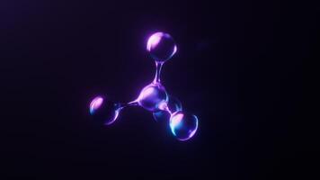 Loop animation of molecule with dark neon light effect, 3d rendering. video