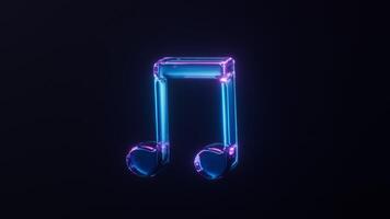 Loop animation of music note with dark neon light effect, 3d rendering. video