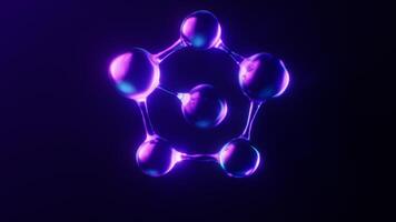 Loop animation of molecule with dark neon light effect, 3d rendering. video