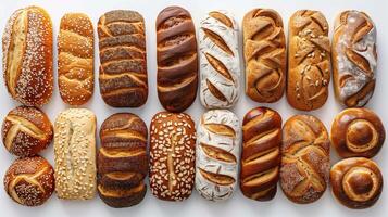 AI generated Different types of bread on a white background. Bakery products. photo