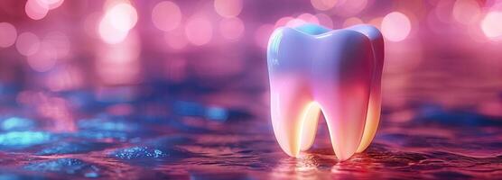 AI generated 3d render of tooth with dental floss on bokeh background, copy space, banner photo