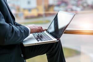 Image of man's hands typing on laptop. Selective focus. Business concept video photo