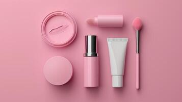 AI generated Cosmetics on pink background, 3d rendering. Computer digital drawing. photo