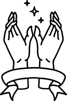 traditionell svart linjearbete tatuering med baner av mystiker händer ikon png